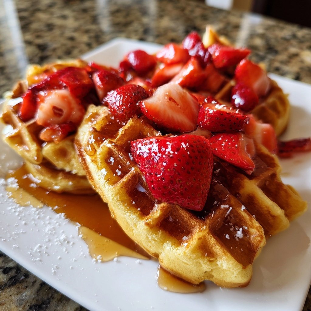 Valentines Breakfast Strawberry Waffles