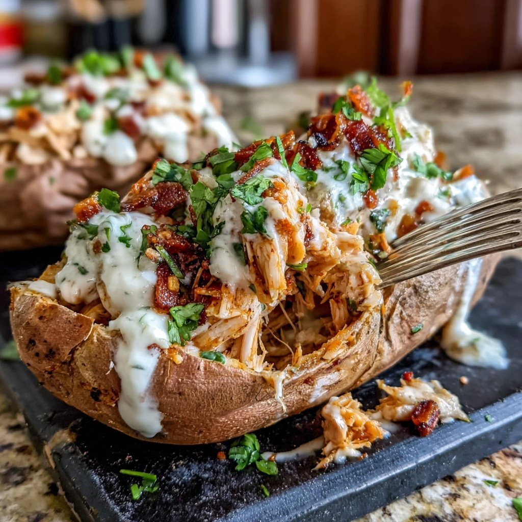 Shredded Chicken Stuffed Sweet Potatoes